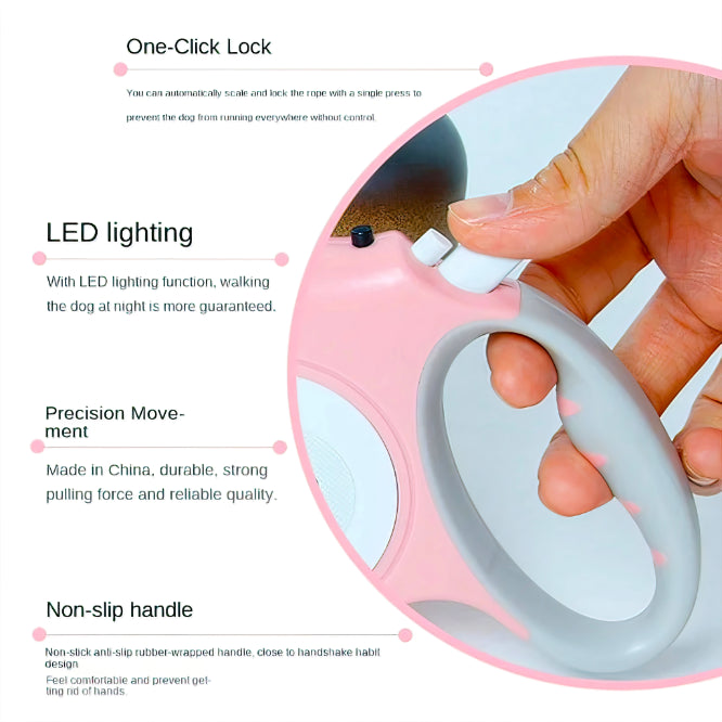 Retractable Pet Leash With Night Torch Light for Small to Medium Breed Dogs