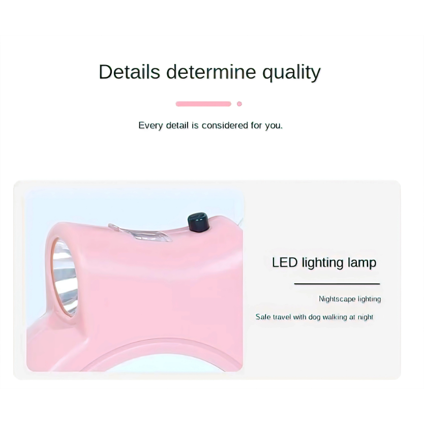 Retractable Pet Leash With Night Torch Light for Small to Medium Breed Dogs