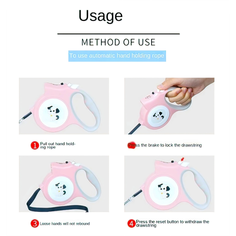 Retractable Pet Leash With Night Torch Light for Small to Medium Breed Dogs